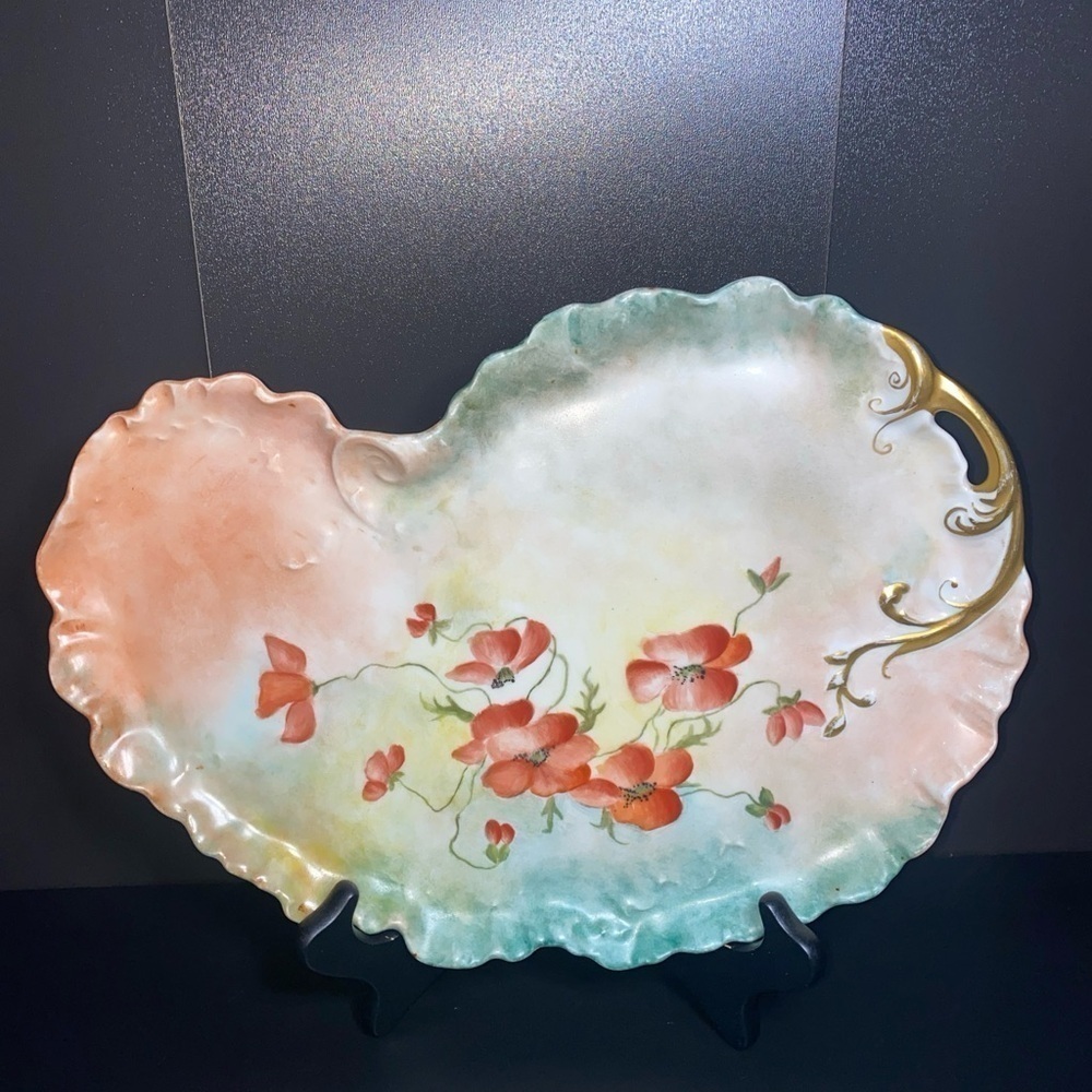 ANTIQUE Limoges France HAND PAINTED LARGE 13”SERVING‎ PLATE, PLATTER, POPPIES